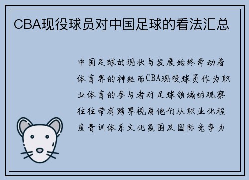 CBA现役球员对中国足球的看法汇总